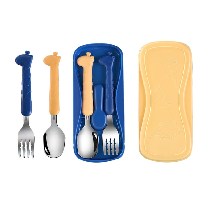 Juego de 4 cucharas y tenedores portátiles de acero inoxidable de grado alimenticio 304 para niños de Hukapapa