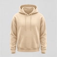 thumbnail image 6 of Fleece Hoodie Men Midweight Thick Office Hooded Sweatshirt Men Ribbed Cuffs Drawstring Hood Kangaroo Pocket Beige 2XL, 6 of 8