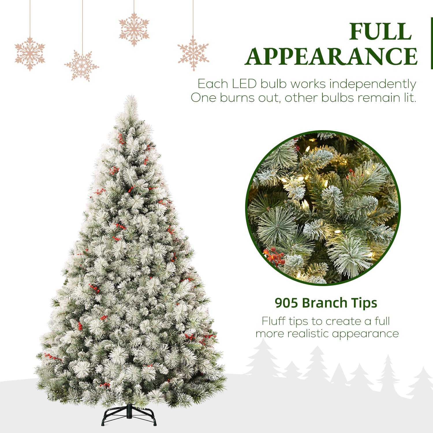Vivatrees 6ft Prelit Flocked Christmas Tree with Red Berries photo 8