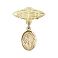 thumbnail image 1 of Gold Filled Baby Badge with Our Lady of Peace Charm and Badge Pin with Cross 1 X 3/4 inches, 1 of 1