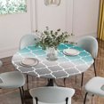 thumbnail image 5 of Teal Grey Ombre Morocco Pattern Round Tablecloth for 36-44 Inch Tables,Fitted Table Cover with Elastic Edge,Modern Moroccan Geometric Waterproof Outdoor Table Cloth Protector for Patio Garden Dinner, 5 of 9