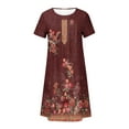 thumbnail image 4 of JINMGG Summer Dresses 2024, Dresses for Women 2024 Women's Summer Bohemian Print Short Sleeve Beach Dress Knee Length Dress Wine S, 4 of 5