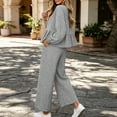 thumbnail image 6 of DYTTDG Women's Plaid Print 2-Piece Outfit Set | Long-Sleeve Crew-Neck Ruffle-Hem Top & Elastic Drawstring-Waist Pocket Wide-Leg Pants for Daily Casual Wear, 6 of 8