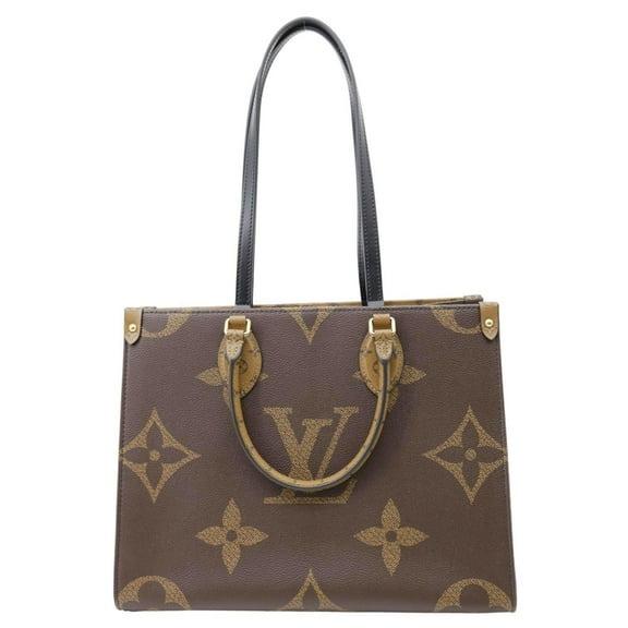 Pre-Owned Louis Vuitton Onthego MM Giant Monogram Reverse Canvas Tote Bag Brown