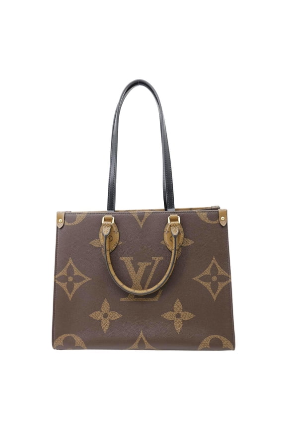 Pre-Owned Louis Vuitton Onthego MM Giant Monogram Reverse Canvas Tote Bag Brown