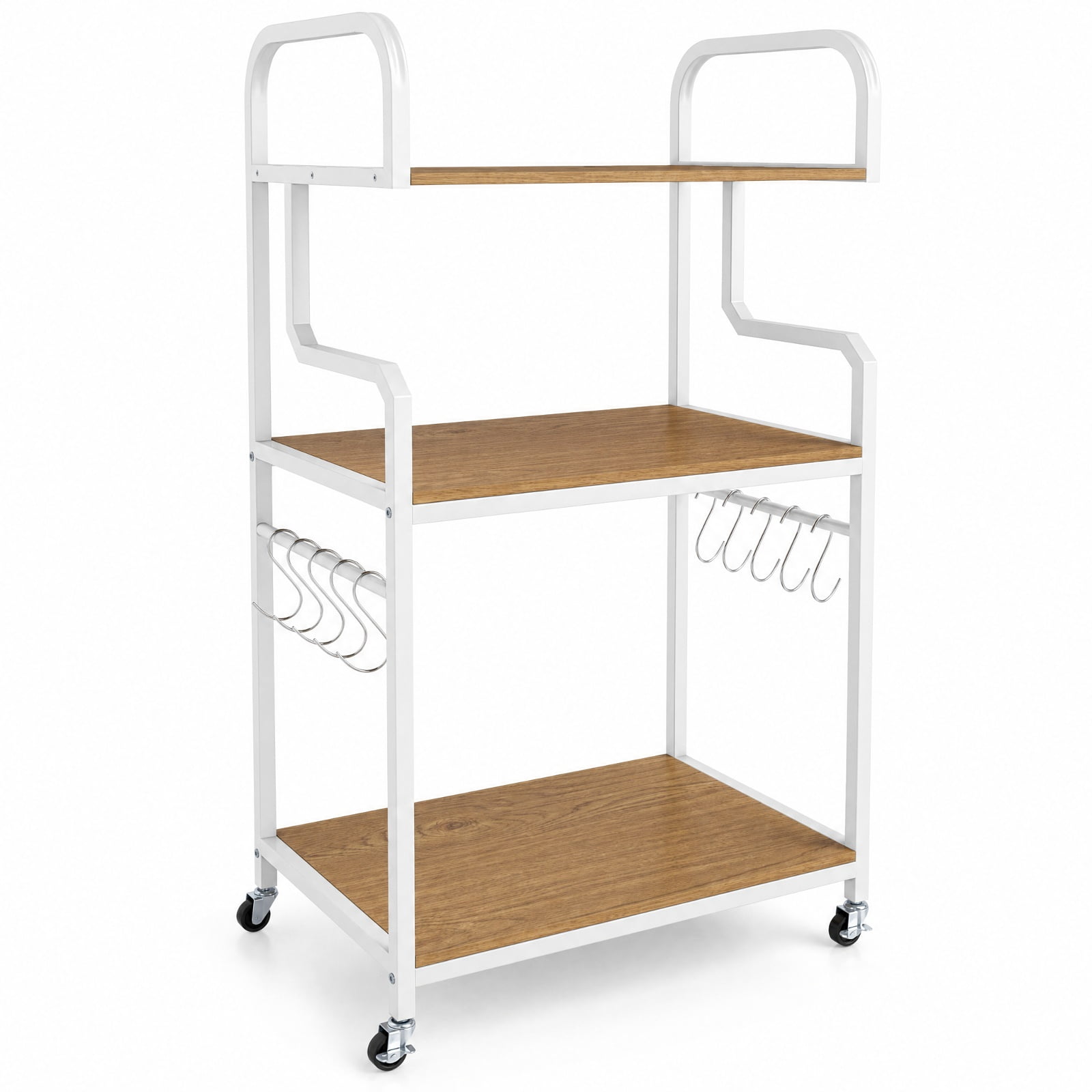 Furnibear 3-Tier Rolling Printer Stand Home Office Large Printer Cart with Storage Shelves for Home Office Printer Machine Under Desk Storage, Natural