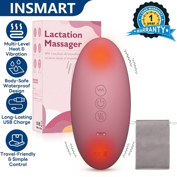 INSMART Lactation Massager with Heating & Vibration, 10 Modes 3 Intensities, IPX7 Waterproof, Portable Breast Pump Companion