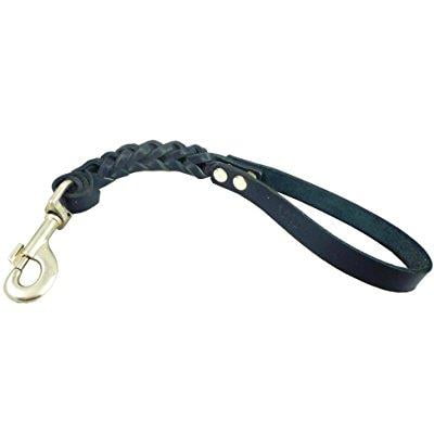 black leather braided dog short traffic leash 12 long 4-thong square braid for large
