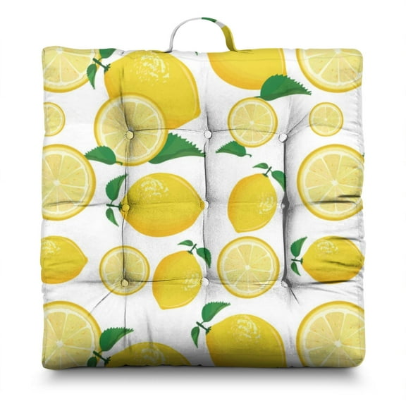 Bright Lemon Print Pillow - 22x22 Inch Large Meditation Cushion, Dutch Velvet, Vibrant Citrus Design for Yoga & Lounge