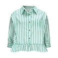 thumbnail image 4 of Lenpel Button down Shirts for Women Trendy 3/4 Sleeve Collared Ruffle Hem Striped Crop Tops Loose Fit Casual Blouses(Green,Medium), 4 of 7
