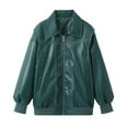 thumbnail image 2 of BAETEUY Women's Retro Coat, Pure Color Turn-Down Collar, Zipper Closure, Elastic Cuff and Hem, Faux Leather Motorcycle Jacket, Outdoor Travel Coat, 2 of 8