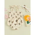 thumbnail image 4 of Biekopu Baby Girl 2Pcs Summer Outfits Cute Sleeveless Tie Strap Smocked Romper with Headband Set Infant Clothes, 4 of 9