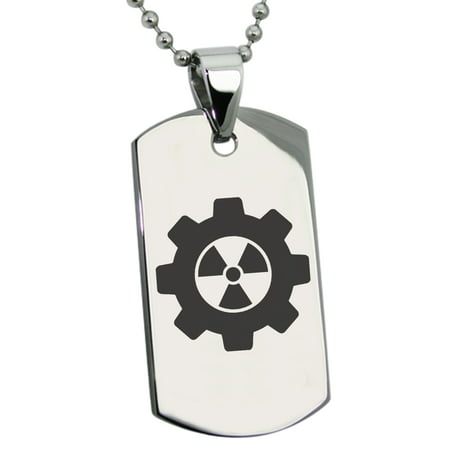 Stainless Steel Radioactive Gear Engraved Dog Tag Pendant Necklace