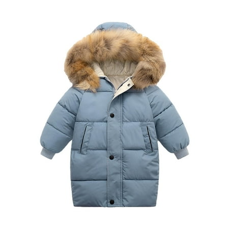 

YYDGH Boy s Girls Winter Parka Jacket Hooded Puffer Ticken Coats Casual Button Zipper Hoodie Outerwears(Blue 6-7 Years)