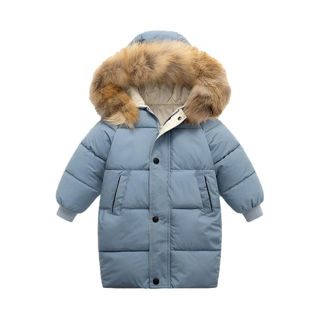 Verugu Toddler Baby Girls Boys Winter Coat Thicken Warm Jackets Baby Hooded Snow Outwear Coat Kids Thicken Warm Down Coat Winter Hooded Long Cotton Down Jackets Outerwears Blue, 12-24 Months