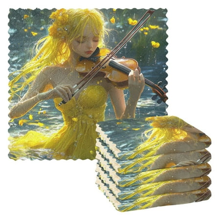 

WOBOGO Lass Playing Violin on The Water Kitchen Towels 6pcs Ultra Soft Absorbent Quick Drying Dish Cloths 11×11inch