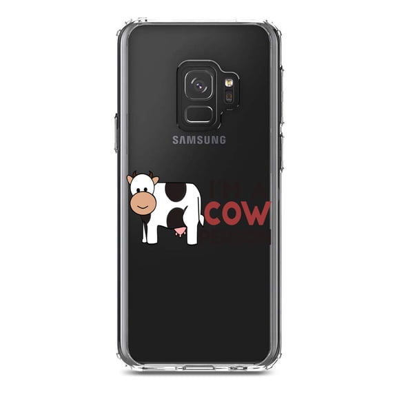DistinctInk Clear Shockproof Hybrid Case for Samsung Galaxy S9 (5.8" Screen) - TPU Bumper Acrylic Back Tempered Glass Screen Protector - I'm A Cow Person