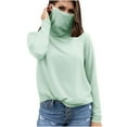 thumbnail image 2 of Clearance under 5$ Sevevn Women's Summer Casual Solid Color Long Sleeve Solid Color Face Mask For Sun Protection Lightweight Tops Gift for Adults Mint Green XXL, 2 of 5