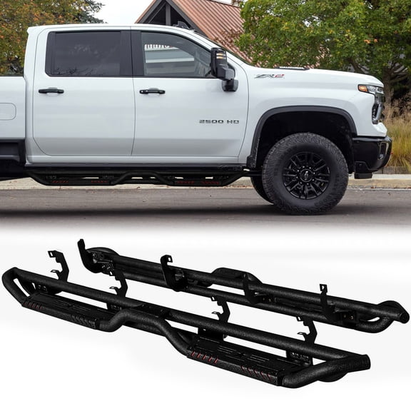 Vijay Running Boards Compatible with 2019-2026 GMC Sierra 1500 and 2019-2026 Chevrolet Silverado 1500 Crew Cab A Pair Bolt-on Side Steps Rails Steel Nerf Bars