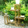thumbnail image 4 of Outdoor Wood Plant Stand, Plant Display Multi Tier Flower Shelves Stands, Garden Flower Plant Shelf Rack Holder in Corner Living Room Balcony Patio Yard with Free Gardening Tools, 4 of 8