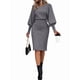 thumbnail image 3 of Suéter de Larga con Cuello Alto y Farol para Mujer, Estilo Formal, Ajustado, Ajustado, Estilo Lápiz, Midi, para Vestir Gris S, 3 of 7