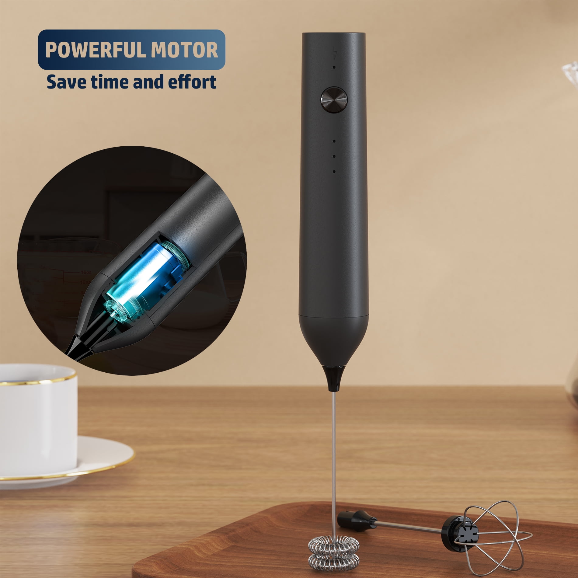 Milk Frother Handheld, Type C Rechargeable Electric Whisk Coffee Frother Mixer for Coffee, 3 mixing Speeds Mini Milk Foamer Drink Mixer with 2 Whisks for Coffee Matcha Frappe Latte Cappuccino