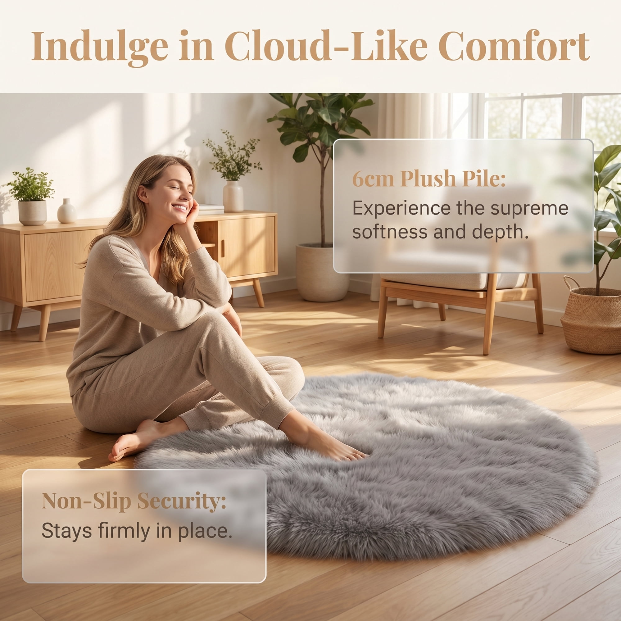 Unique Bargains Shaggy Round Area Rug Fluffy Non-Slip Fuzzy Carpet 20" x 20" Gray