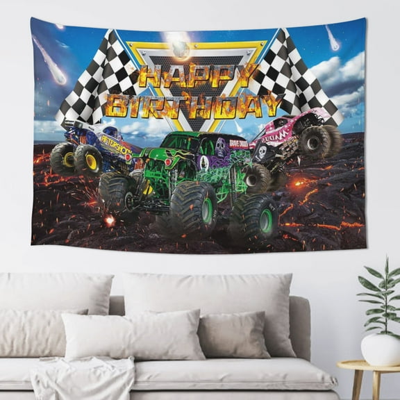 Monster Trucks Jam Tapestry Banner 60 X 40 inch Decor Art Tablecloth Wall Hanging Mural for Bedroom Dorm