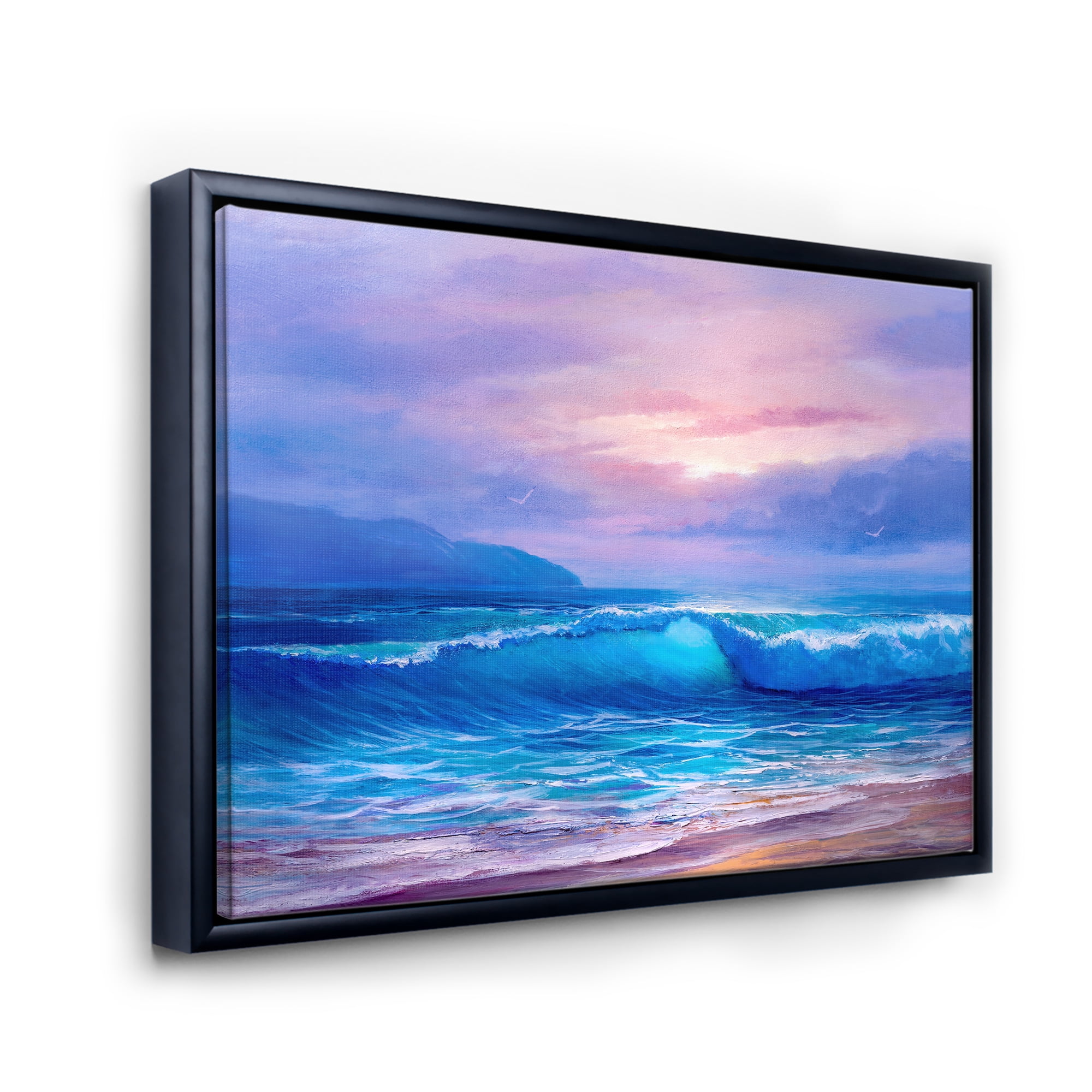 Designart 'The Sea By The Beach With Golden Sunset' Nautical & Coastal Framed Canvas Wall Art Print