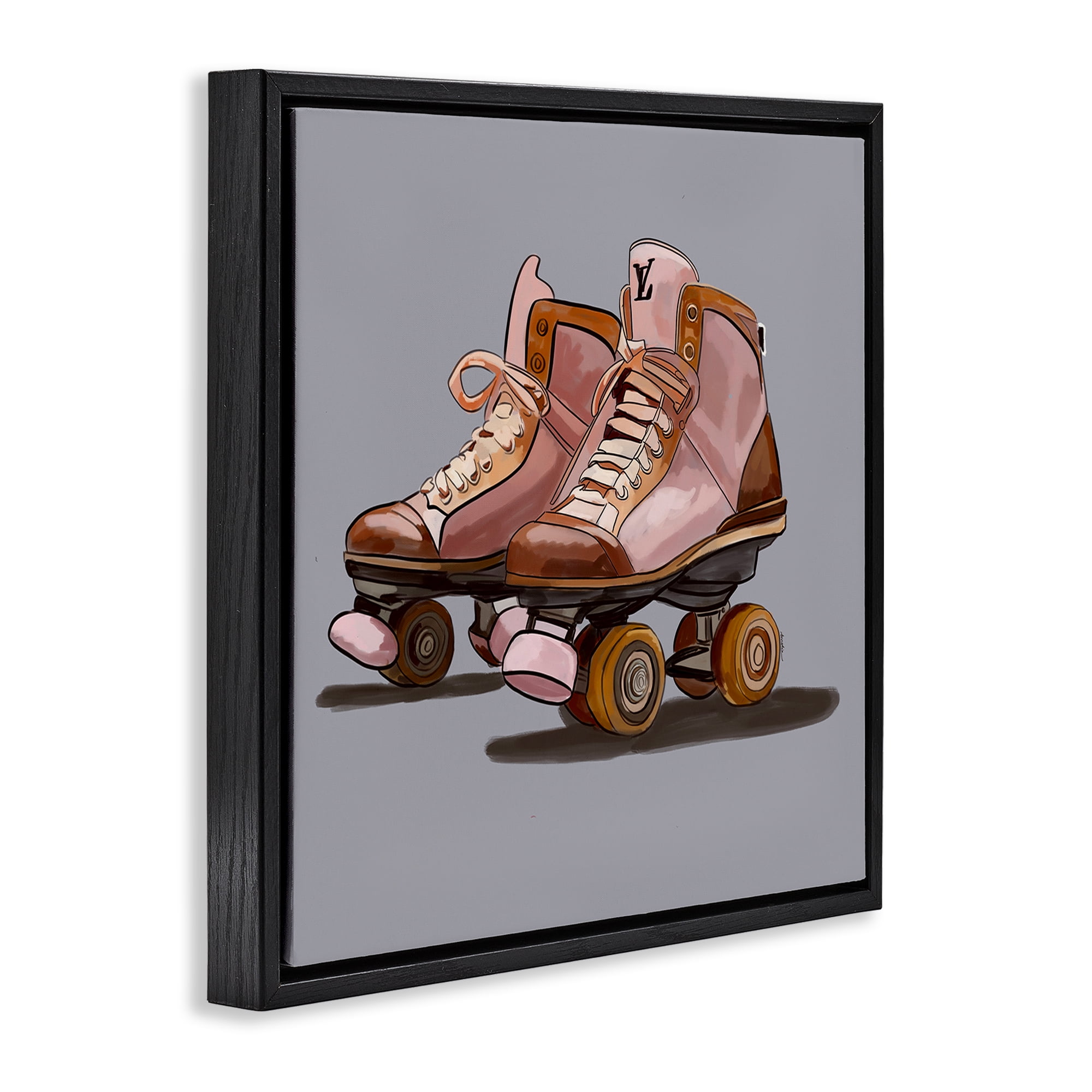 Stupell Industries Roller Skates on Grey Sports Painting Black Floater Framed Art Print Wall Art, 25 x 25