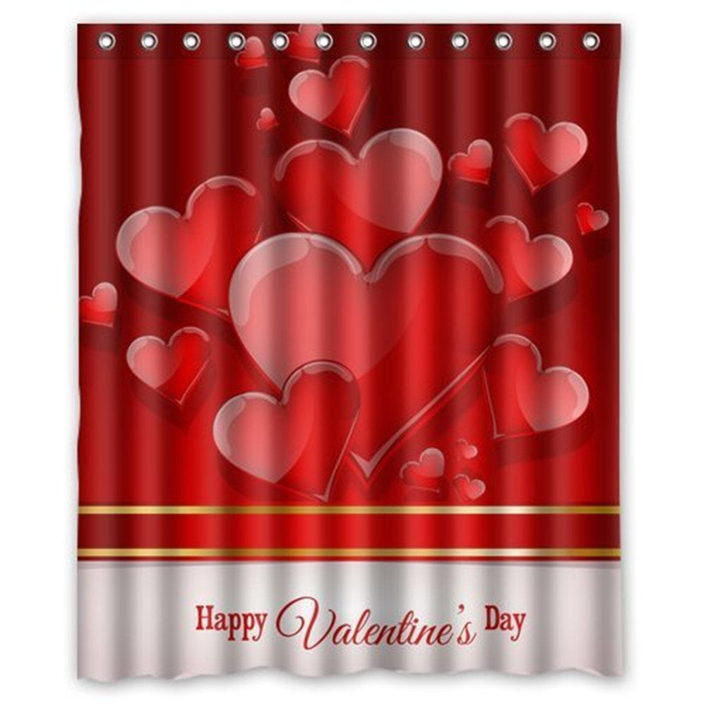 GreenDecor Valentines Day Love Waterproof Shower Curtain Set with Hooks ...