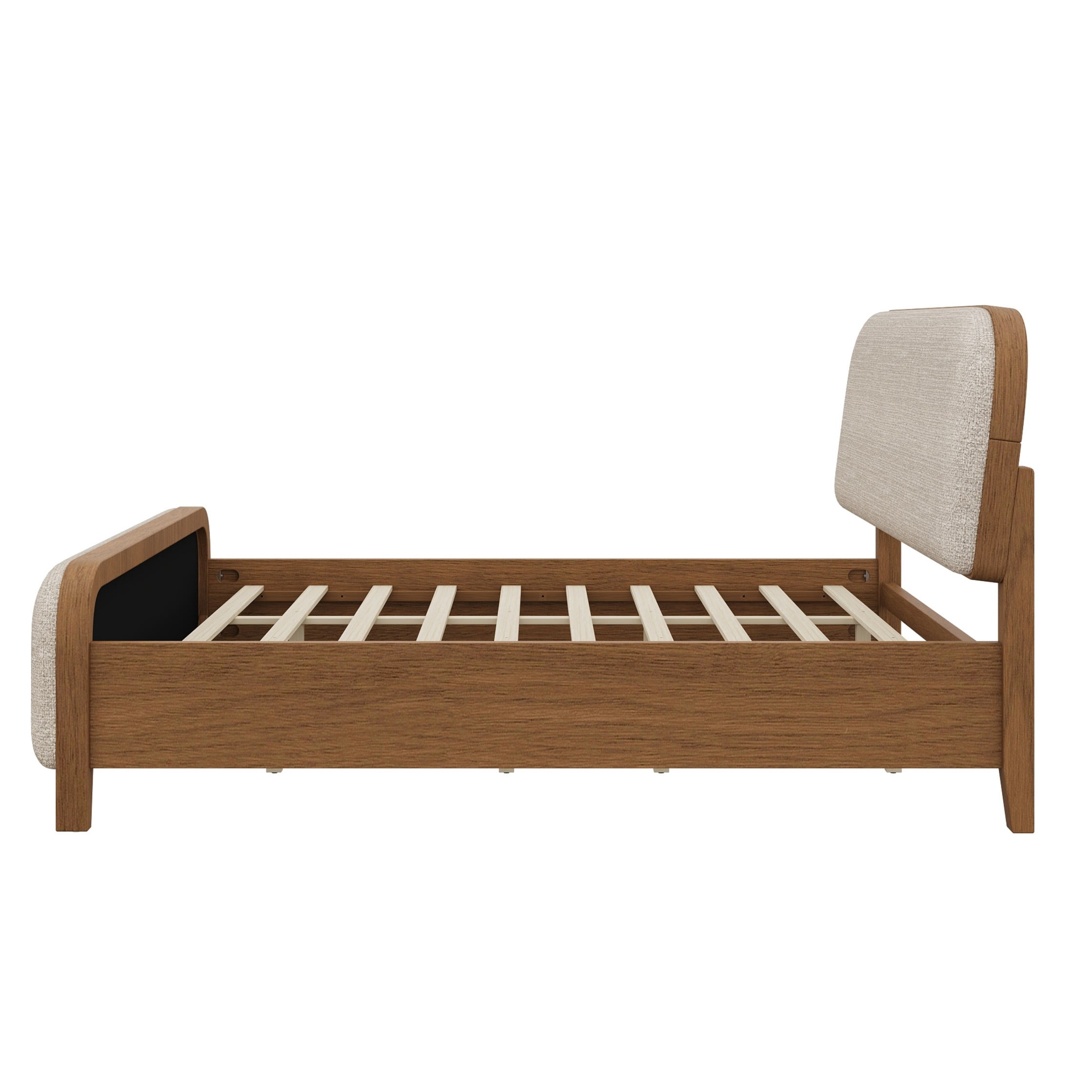 Christopher Knight Home California King Upholstered Platform Bed Frame, Rounded Headboard & Footboard, Natural+Taupe