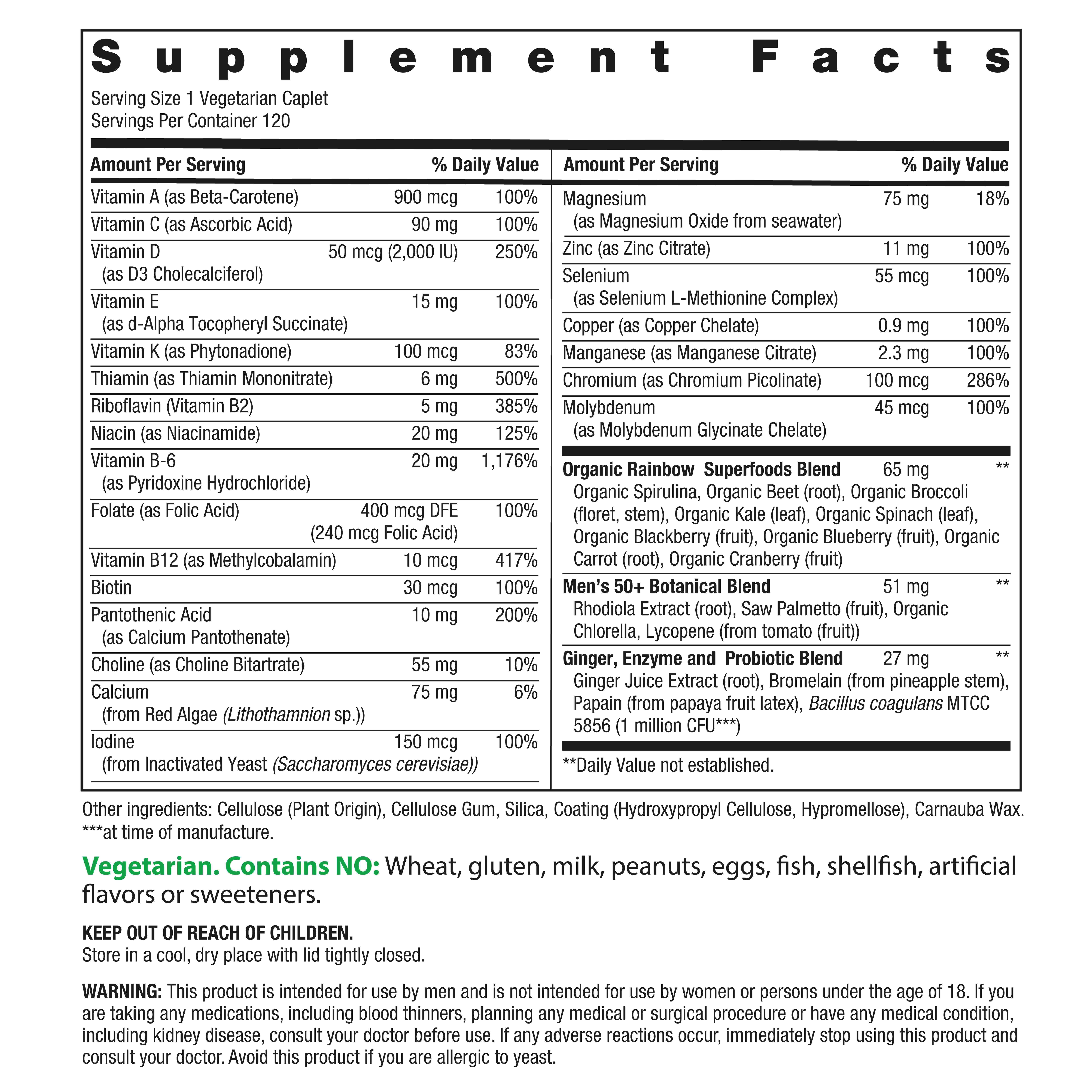 Mens Multivitamin One for 50 Plus | 120 Caplets | with Vitamins C, D, and Zinc | by Rainbow Light