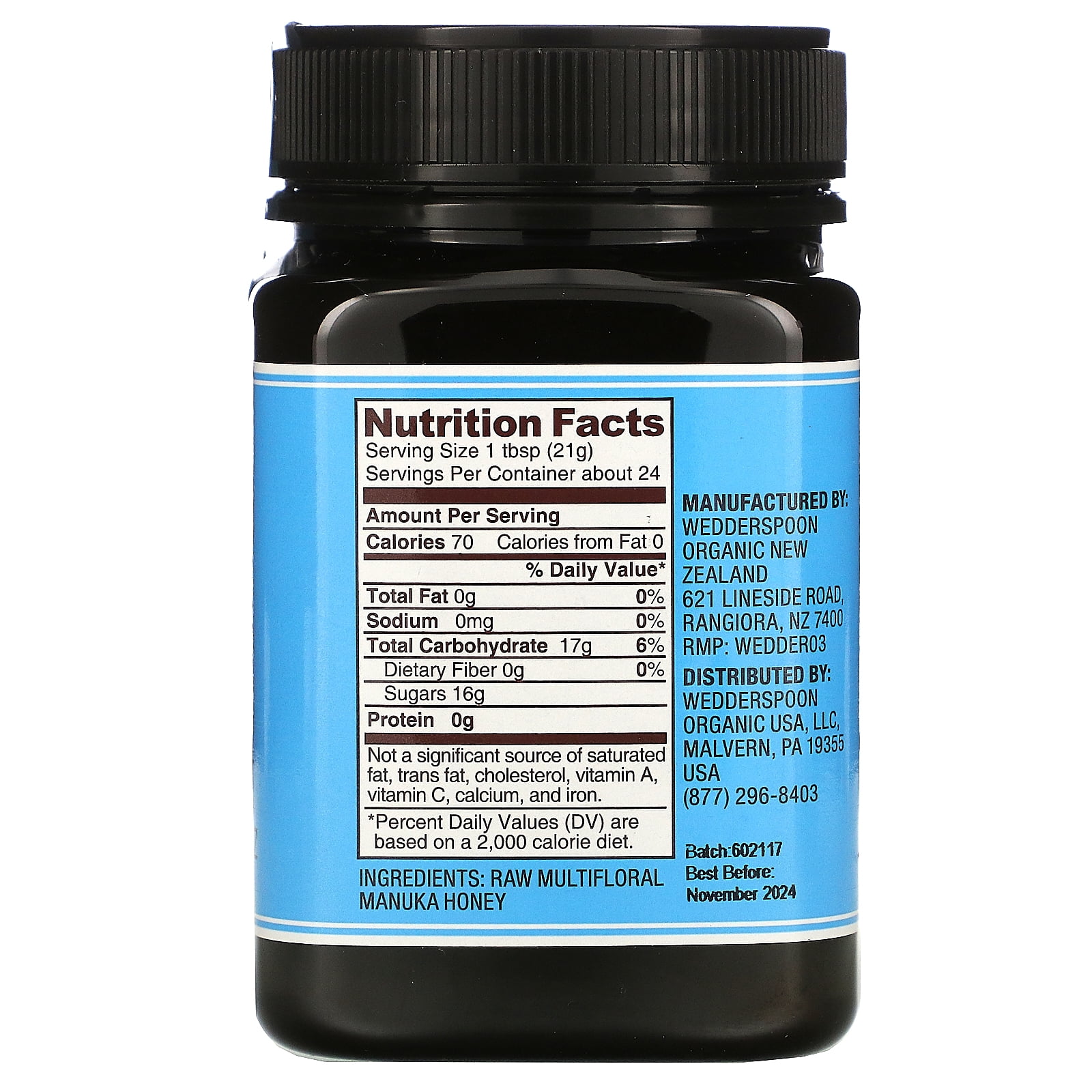 Wedderspoon Raw Multifloral Manuka Honey KFactor 12, 17.6 oz poly jar