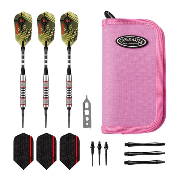 Viper Ranger Tungsten Soft Tip Darts Red Rings 18 Grams and Casemaster Deluxe Pink Nylon Dart Case
