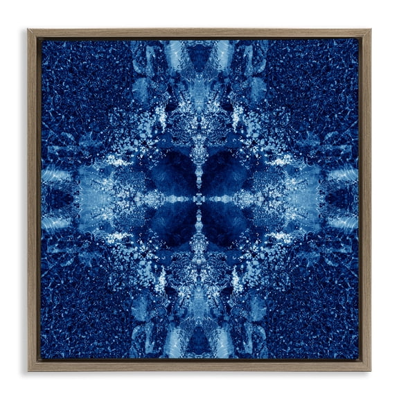 Stupell Industries Blue Detailed Symmetry Abstract Painting Brown Floater Framed Canvas Art Print Wall Art, 18 x 18