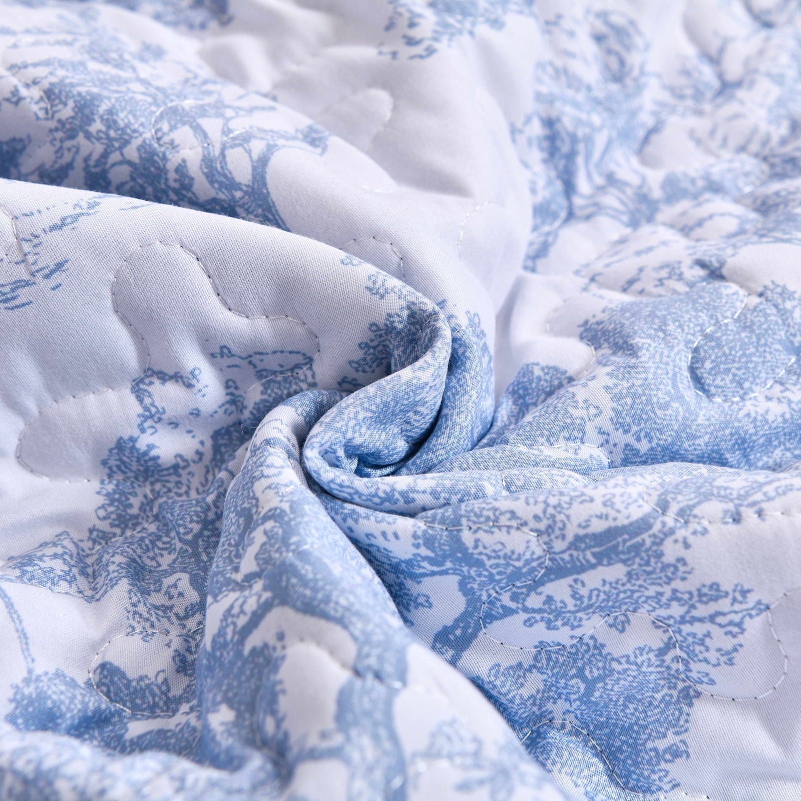 Dintszyayue Botanical Queen Size Quilt Set Blue,3Pcs Plants Pattern Sketch Soft Bedspread Set Adult(90"x96")