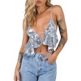 thumbnail image 2 of Coduop Women Sparkly Sequin Crop Cami Top V Neck Glitter Backleess Sleeveless Vest Tops, 2 of 9