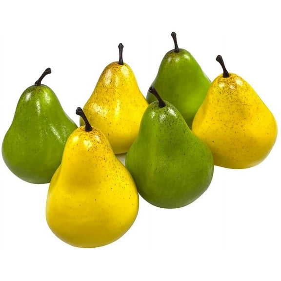 6 Pcs Artificial Pears Set, Lifelike Fake Pear Yellow Pears Artificial Green Pears, Faux Fake Fruits for Home Decoration Party Photography Props
