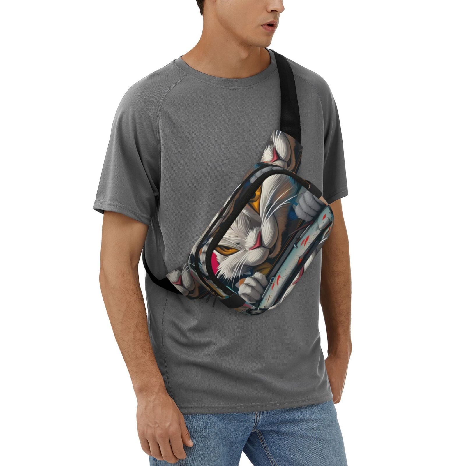 Picia Vibrant Bunny Ride Print Square Double-Layer Waist Bag Mini Adjustable Waist Belt Bag Exercise Running Travel Hiking