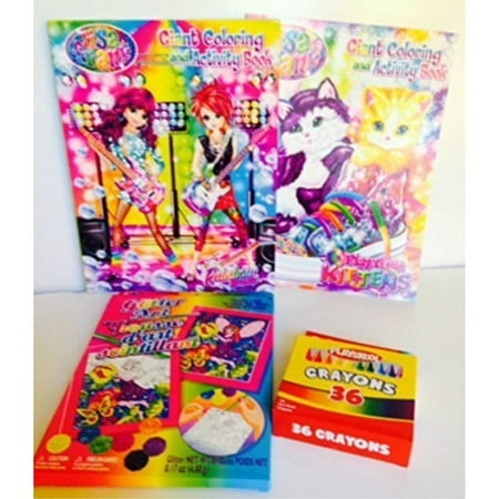 Franks Craft Store Lisa Frank Coloring Bundle 4 Items 2 Giant Coloring and Activity Book Rainbow Rockers and Playtime Kittens 1 Box of Crayons 1 Fa ()