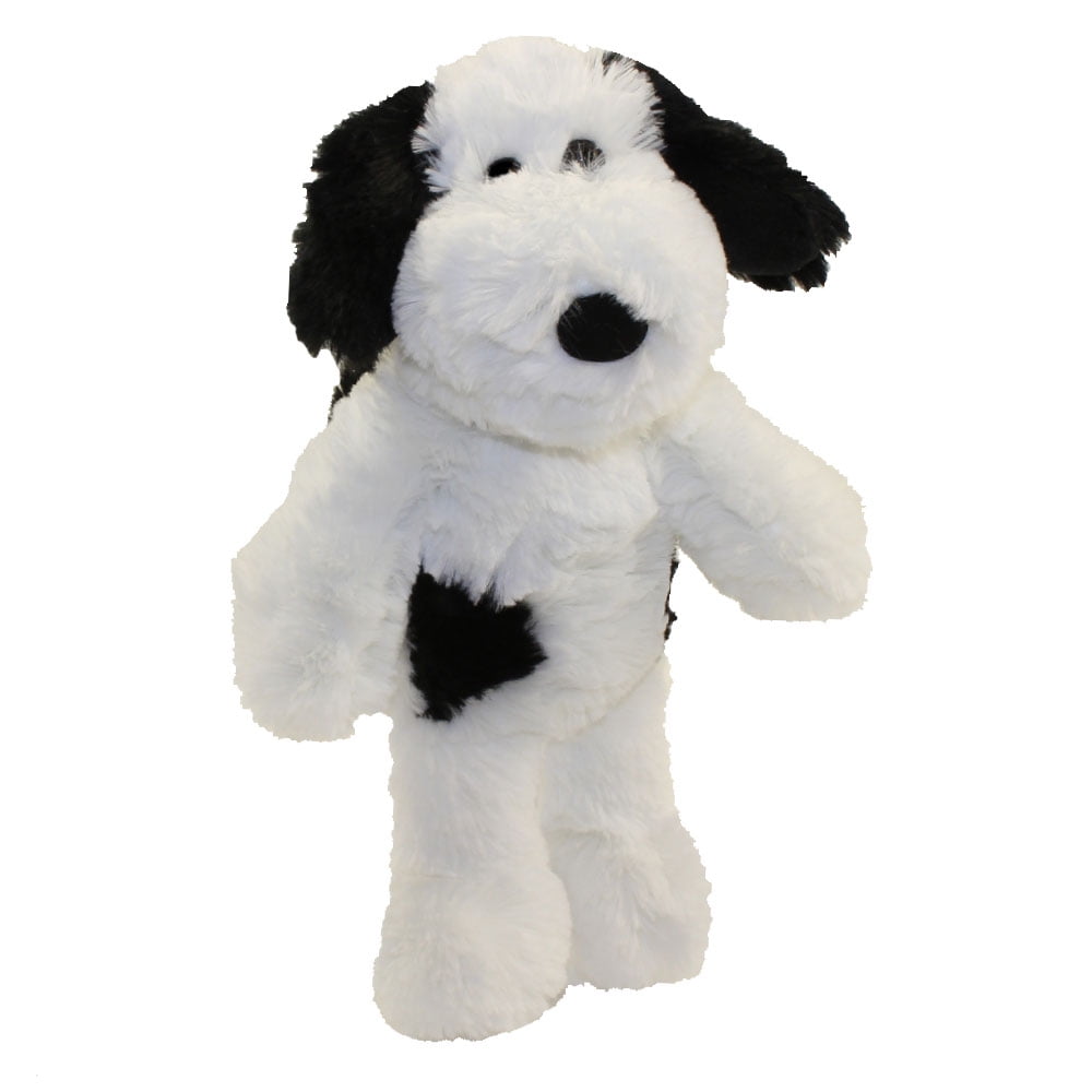 black and white dog stuffed animal
