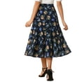 thumbnail image 4 of INSPIRE CHIC Women's Floral Skirt Elastic High Waist Ankle Length Chiffon A-Line Skirt L Navy, 4 of 7
