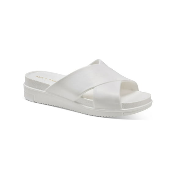 SUN STONE Womens White Comfort Islla Round Toe Wedge Slip On Slide Sandals 7 M
