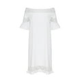 thumbnail image 4 of Mchoice Womens Linen Dress Summer Casual Lace Solid Color White Dress Short-sleeved Long Skirt Madi Dress, 4 of 6