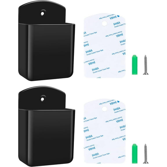 2 PCS Remote Control Holder Wall Mount, Self Adhesive Storage Organizer Box with Pen Slot for TV, Air Conditioner, Use in Home, Office, School (Black)