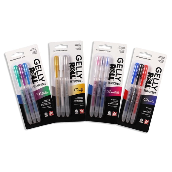 SAKURA Gelly Roll Retractable Gel Pens Colored - Classic, Craft, Stardust & Metallic - For Journaling, Art, or Drawing - Medium Point - With Assorted Colored Ink - 12 Pens