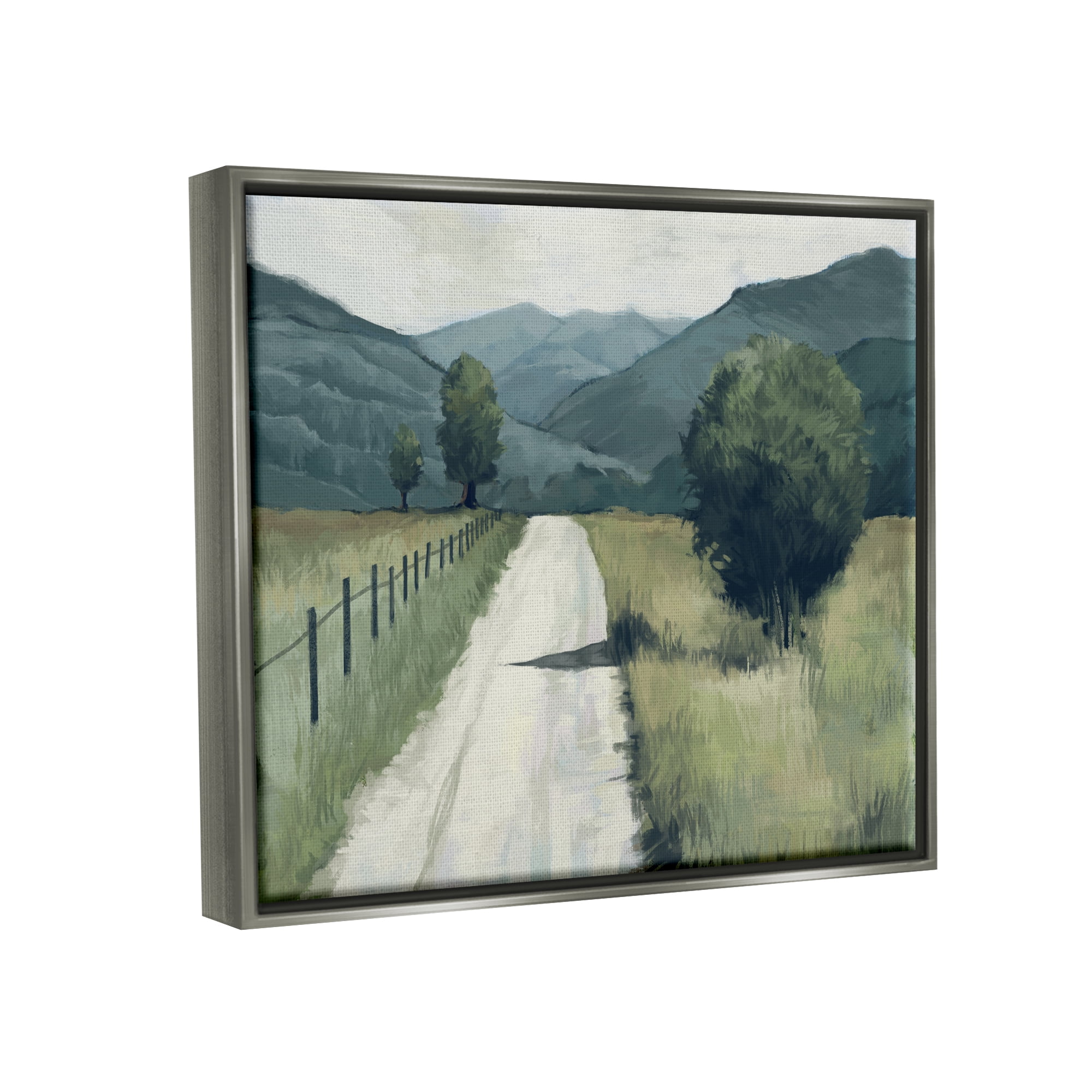 Stupell Industries Farmland Fields Green Blue Landscape Painting Luster Gray Framed Floating Canvas Wall Art, 24x30, by Ziwei Li