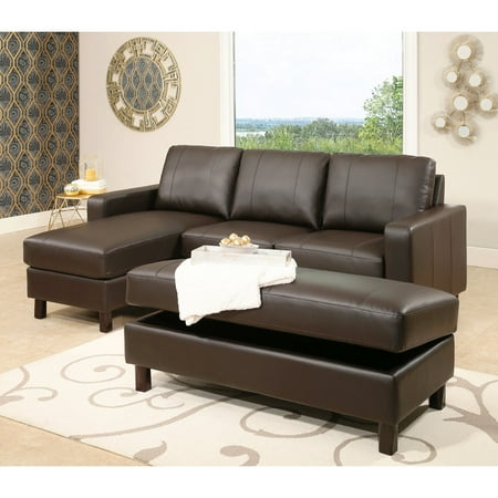Abbyson Cedar Leather Reversible Sectional Sofa With Storage Ottoman Abbyson Cedar Leather Reversible Sectional Sofa With Storage Ottoman