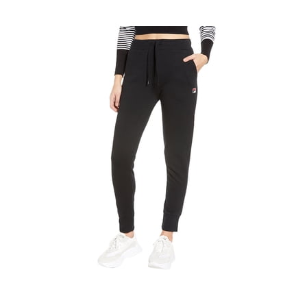Fila Frances Ribbed-Cuff Jogger Womens Active Pants Size L, Color: Black